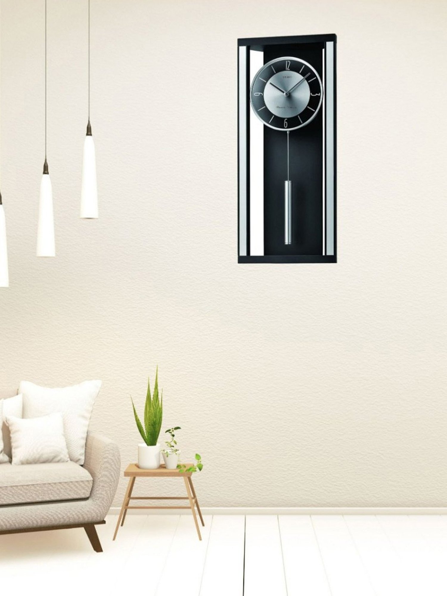 SEIKO stylish black & silver wood wall clock