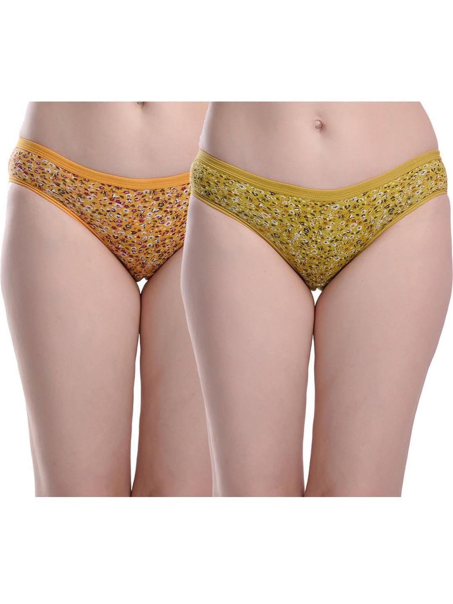FIMS Yellow & Green Floral Print Hipster Panties - Pack Of 2