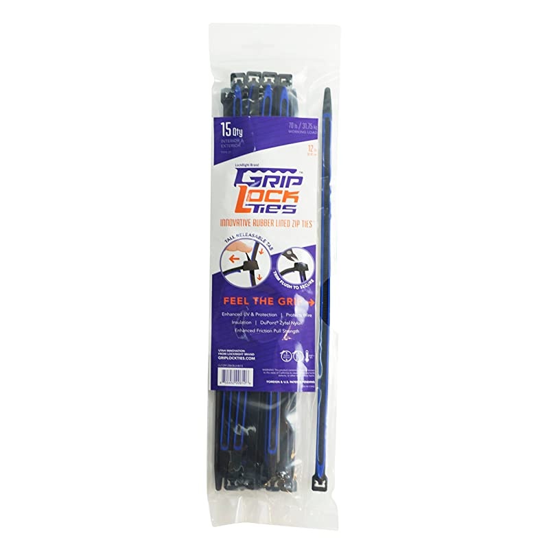Releasable, Re-Usable, Zip Ties, Industrial Grade, Extra Grip, Rubber Lined, Durable, 12 Inches Long, (15 Blue)