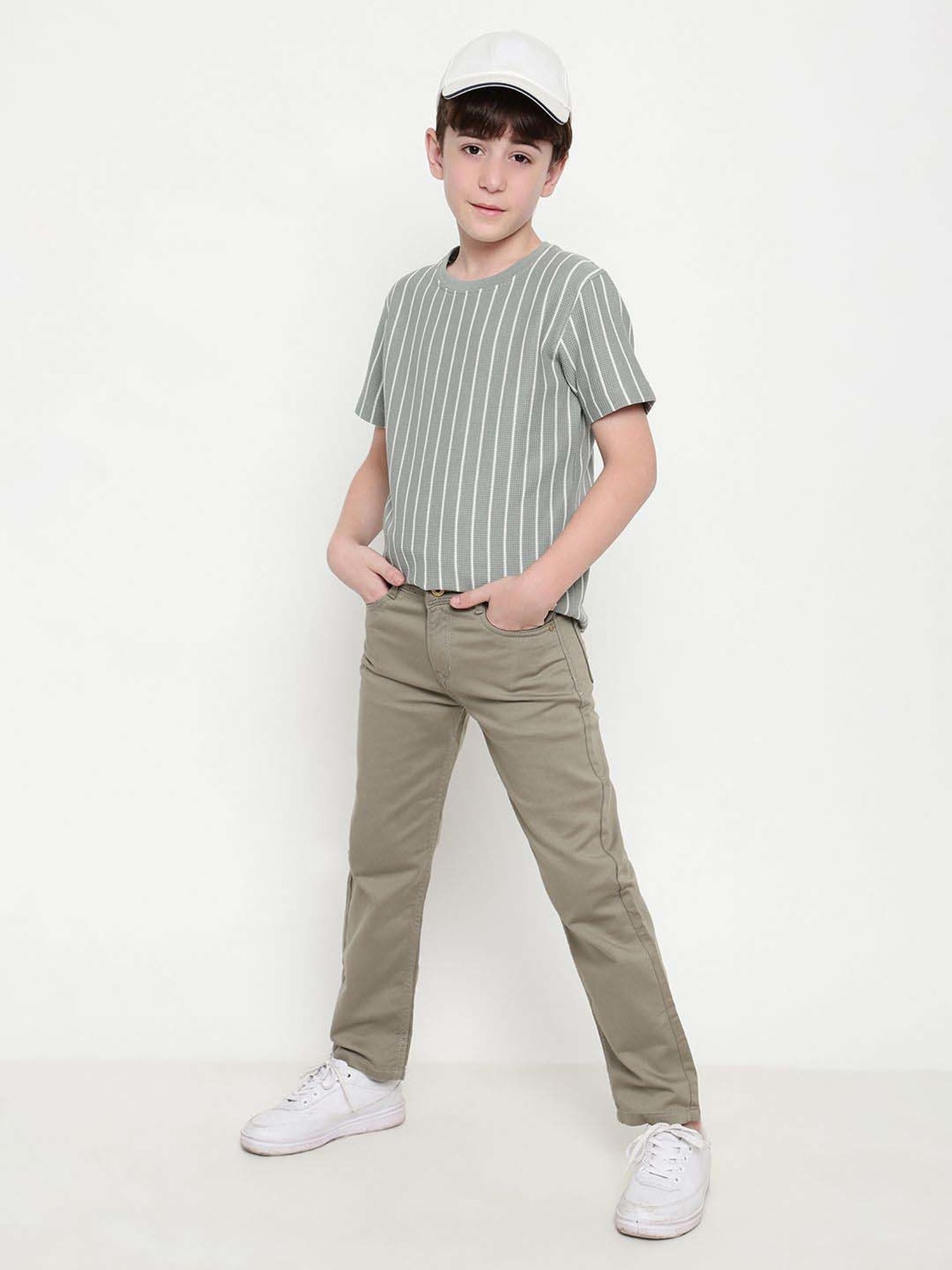 Octave Kids Sage Cotton Striped T-Shirt