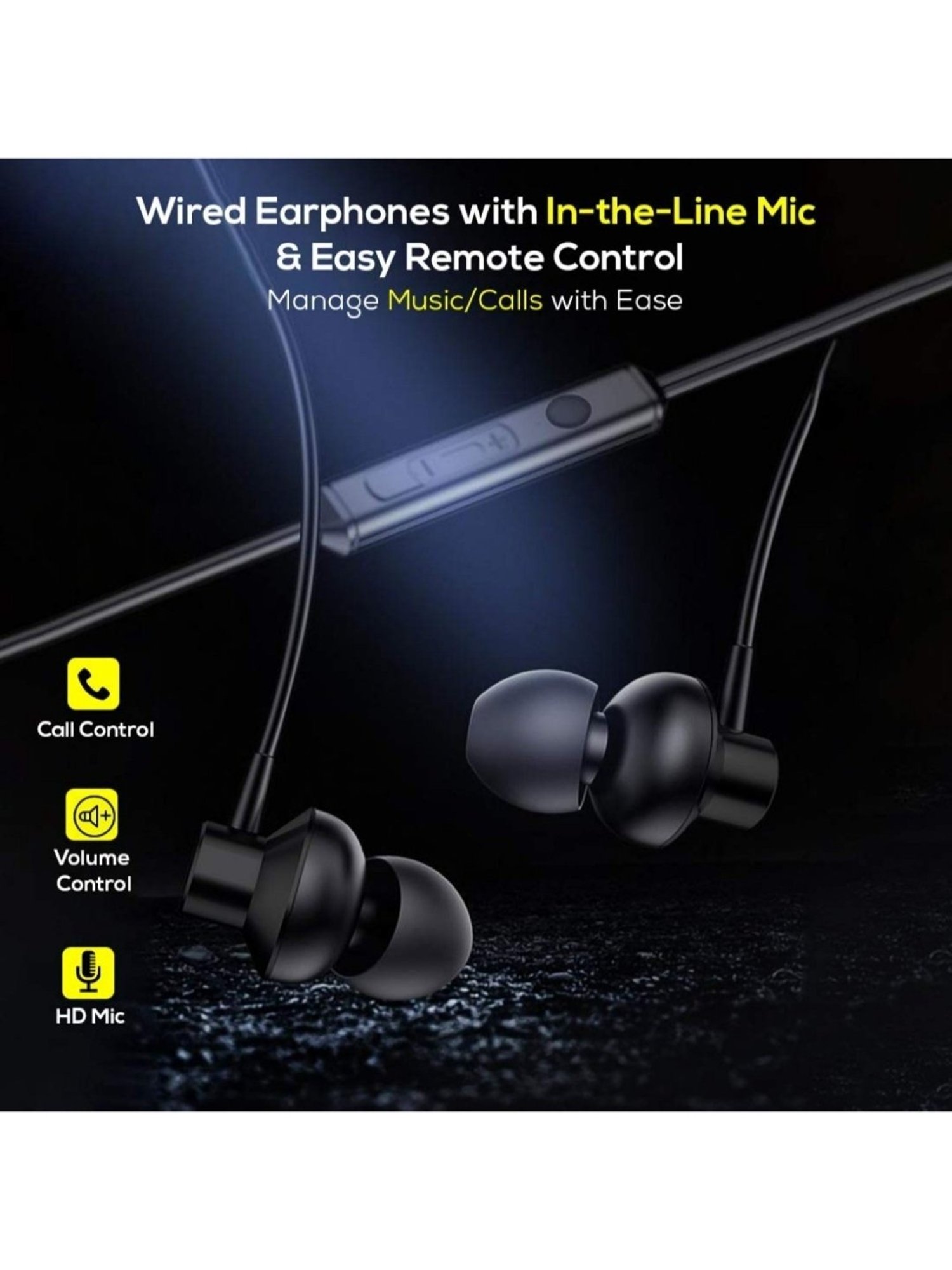 PTron Pride Lite in Ear Wired Earphones with Mic, 3.5mm Aux (Black)