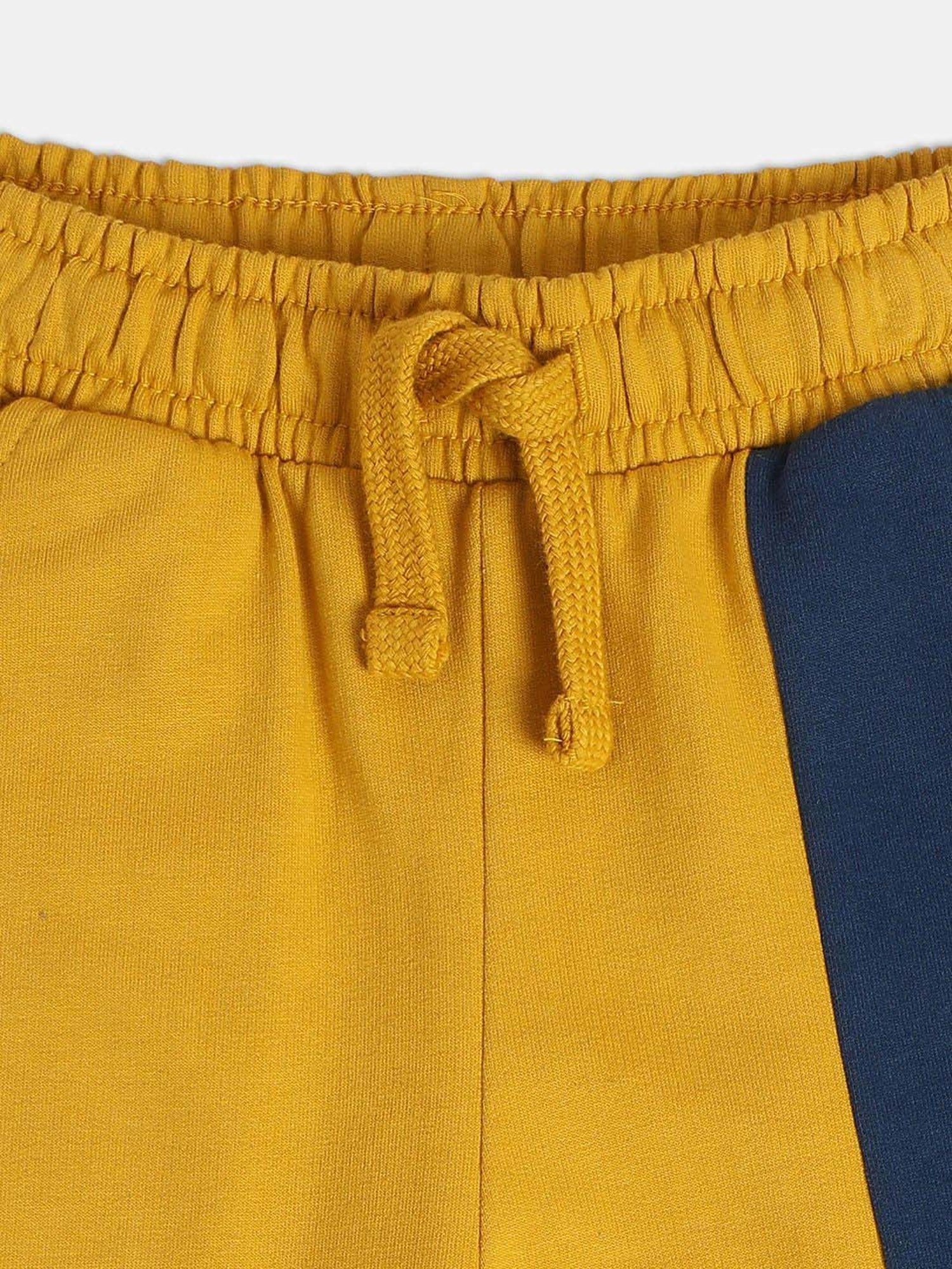 MINIKLUB Boys Yellow & Blue Color Block Full Sleeves Jogger