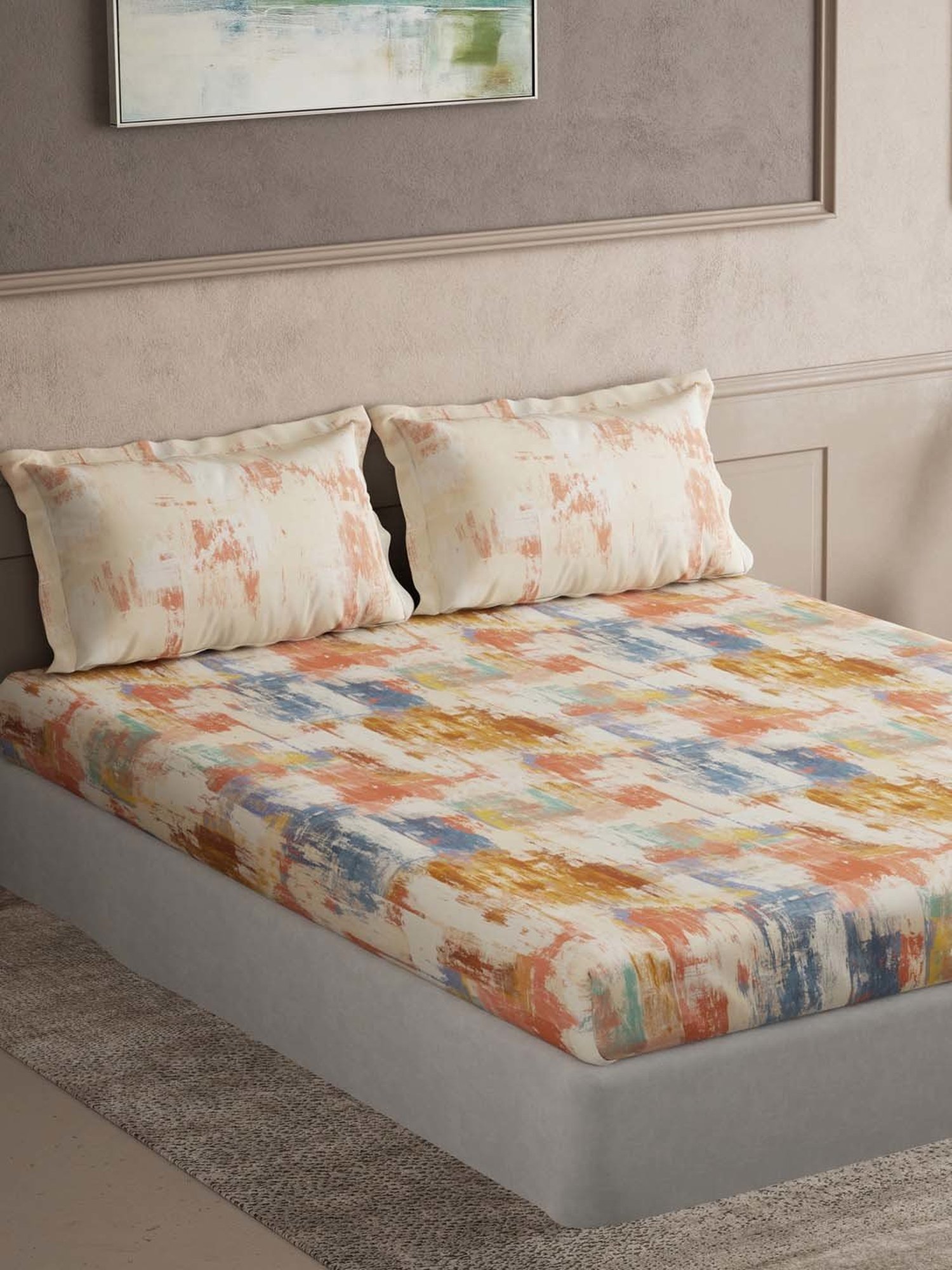 Ddecor Live beautiful The Elemental Orange 144 TC Cotton Queen Bedsheet with 2 Pillow Covers