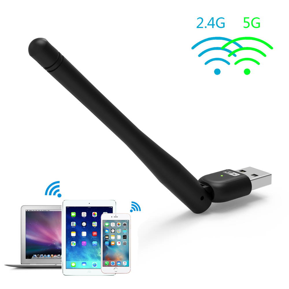 Wavlink Portable Wireless USB Adapter Wi-fi Dongle AC600- 5dBi Antenna IEEE802.11AC Dual Band 2.4 GHz 150Mbps + 5GHz 433Mbps Wireless Wifi Ethernet Network LAN Card- Black