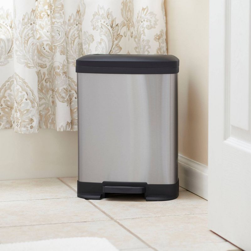 Household Essentials 8L Rectangle Design Trend Step Trash Can Stainless Steel