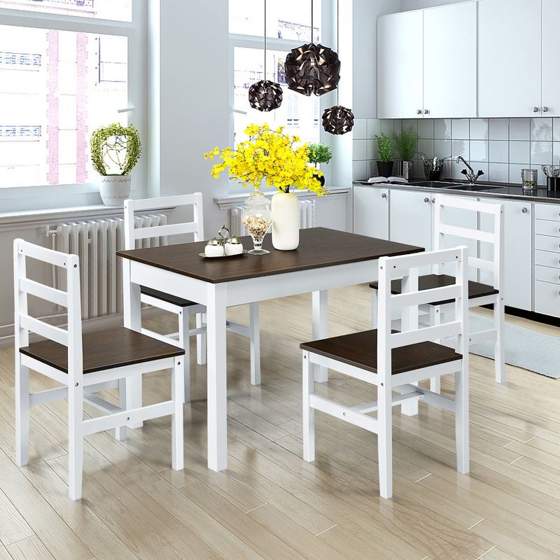 Costway 5pcs Dining Set Solid Wood Compact Kitchen Table & 4 Chairs Modern