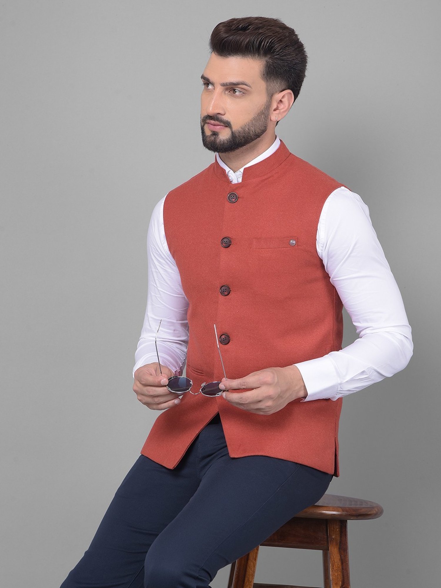 VASTRAMAY Teal Green Regular Fit Printed Nehru Jacket