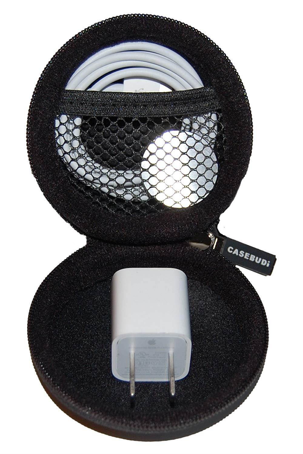 CASEBUDi Round Earbud and Phone Charger Storage Case With Carabiner | Pink Ballistic Nylon