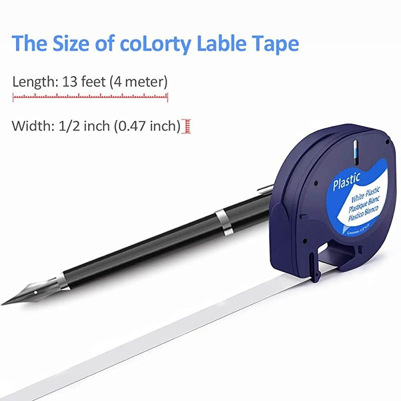 Compatible Label Tape Replacement for DYMO LetraTag Refills Plastic Tape 91331 91332 91333 91334 91335 for Dymo Letra Tag Plus LT100H LT100T QX50 Label Maker 12mm x 4m 12 Inch x 13 Feet