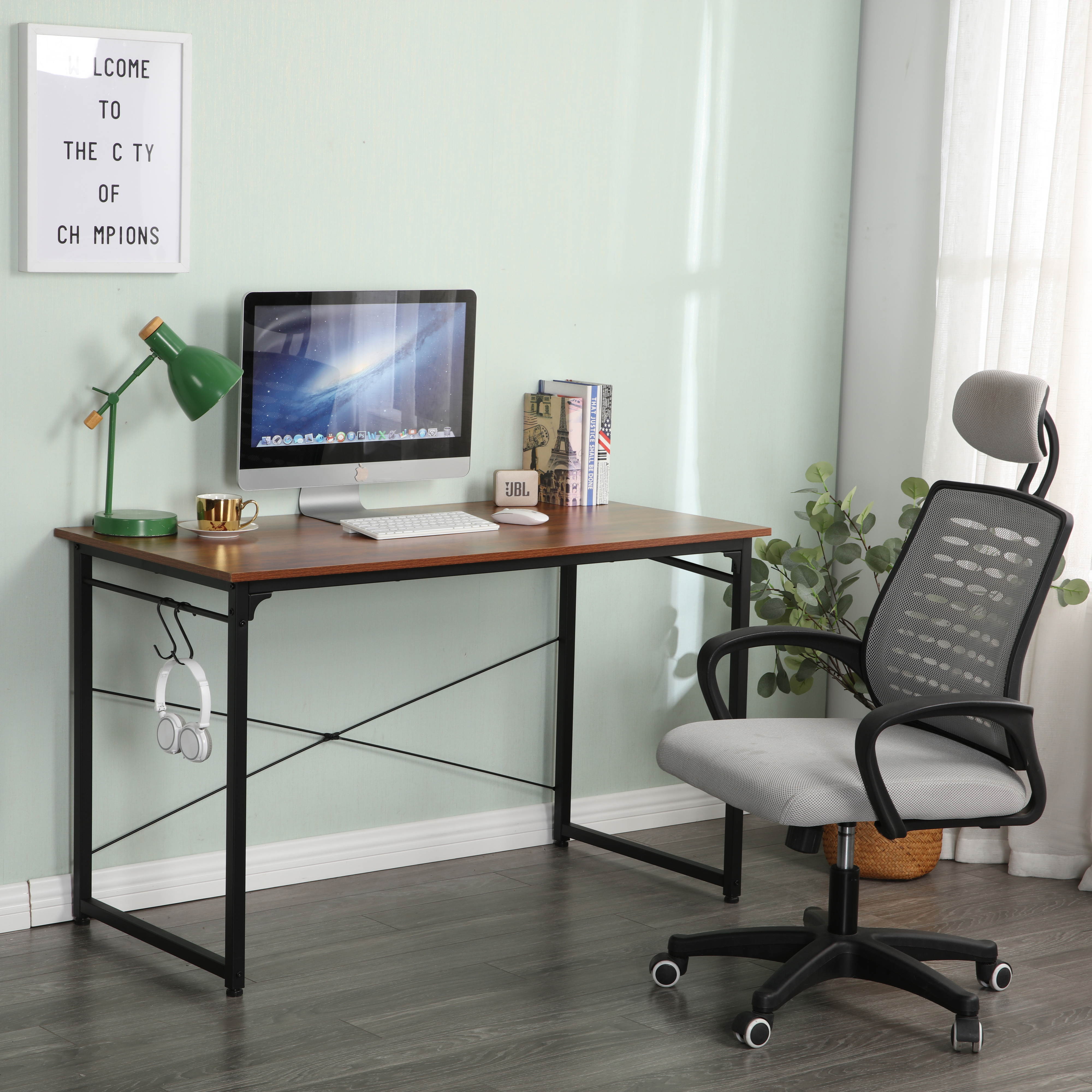 40" Home Office Desk Gaming Desk Modern Simple Desk Study Writing Table Small Computer Desk with 4 hooks