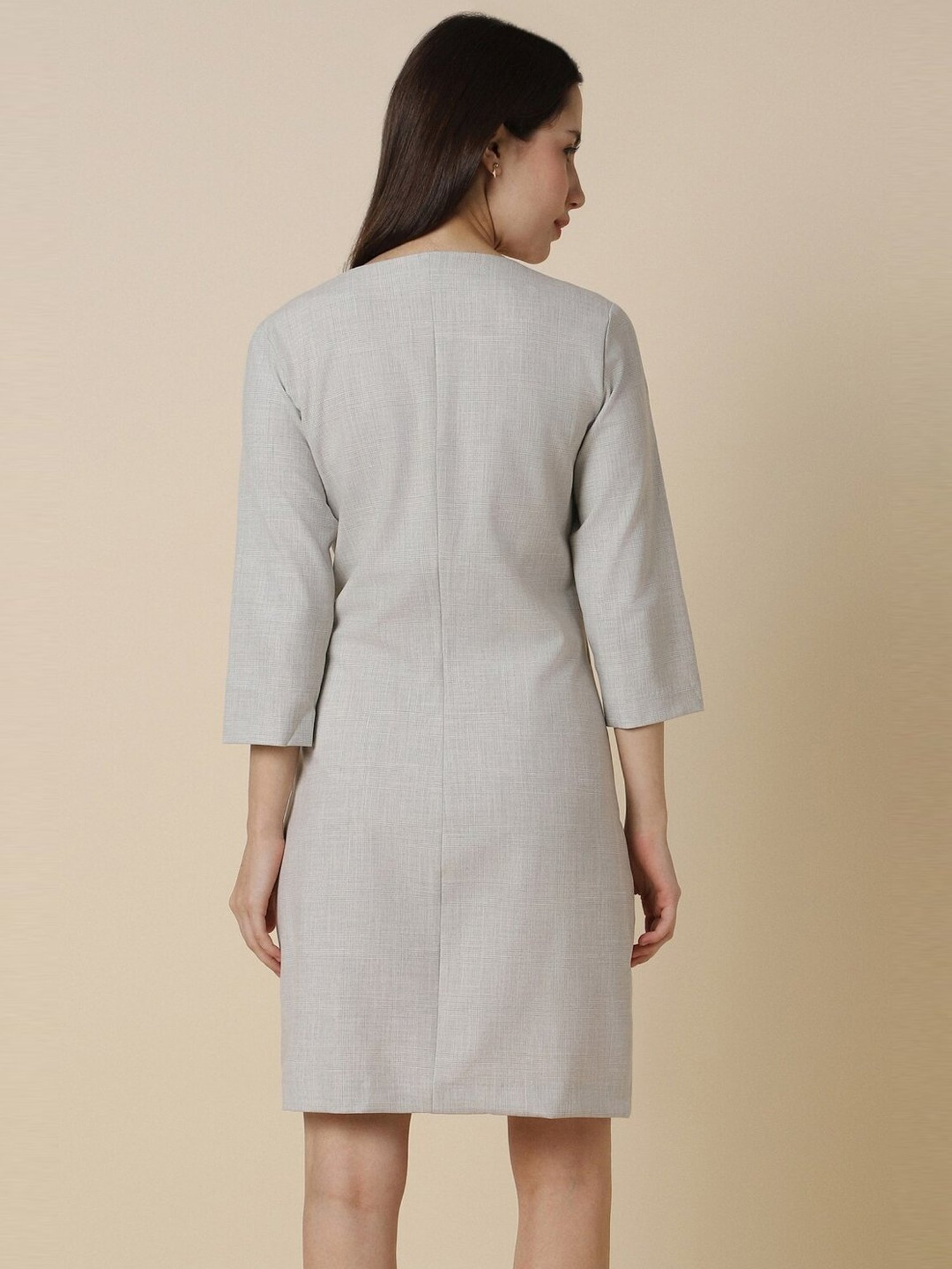 Allen Solly Grey Chequered Shift Formal Dress