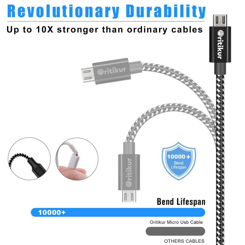 PS4 Controller Charger Charging Cable &ndash; 2 Pack 10FT Nylon Braided Micro USB 2.0 High Speed Data Sync Cord for Playstation 4, PS4 Slim/Pro, Xbox One S/X Controller, Android Phones (2 Pack)