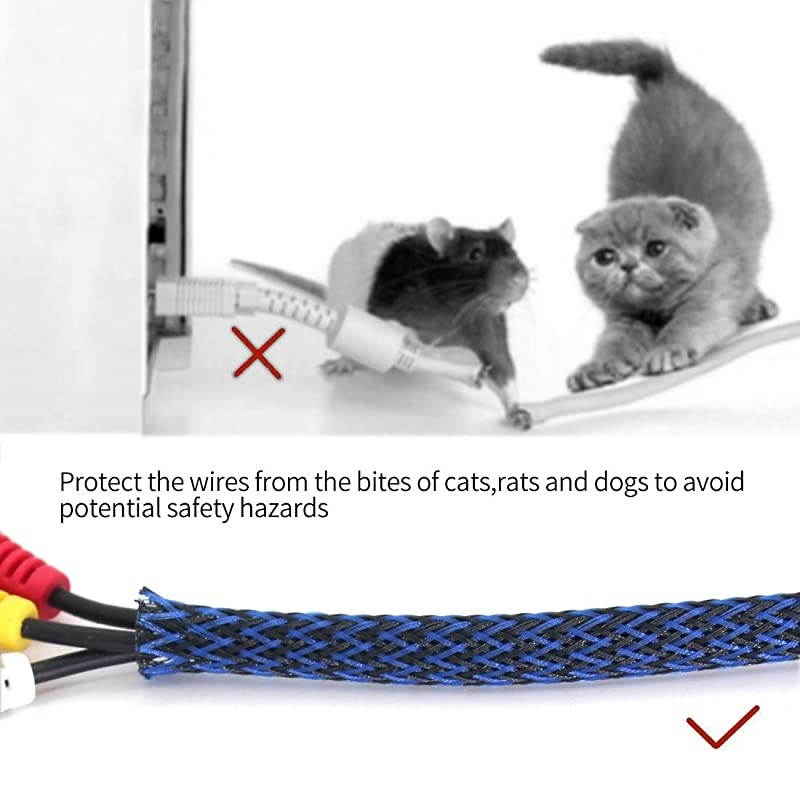 PET Expandable Sleeving Cord Protector Wire Loom Tubing Cable Sleeve for USB Charger Cable Power Cord Audio Video Cable Can Protect Cat Dog from Chewing Cords