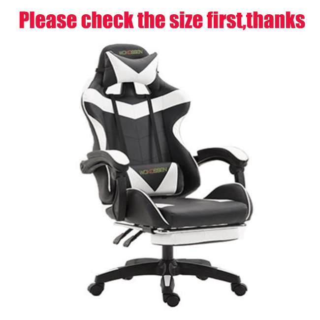 Wokossen Gaming Chair Racing Style Office Chair Adjustable Lumbar Cushion Swivel Rocker Recliner Leather High Back Ergonomic Computer Desk Chair with Retractable Footrest(Black/White)