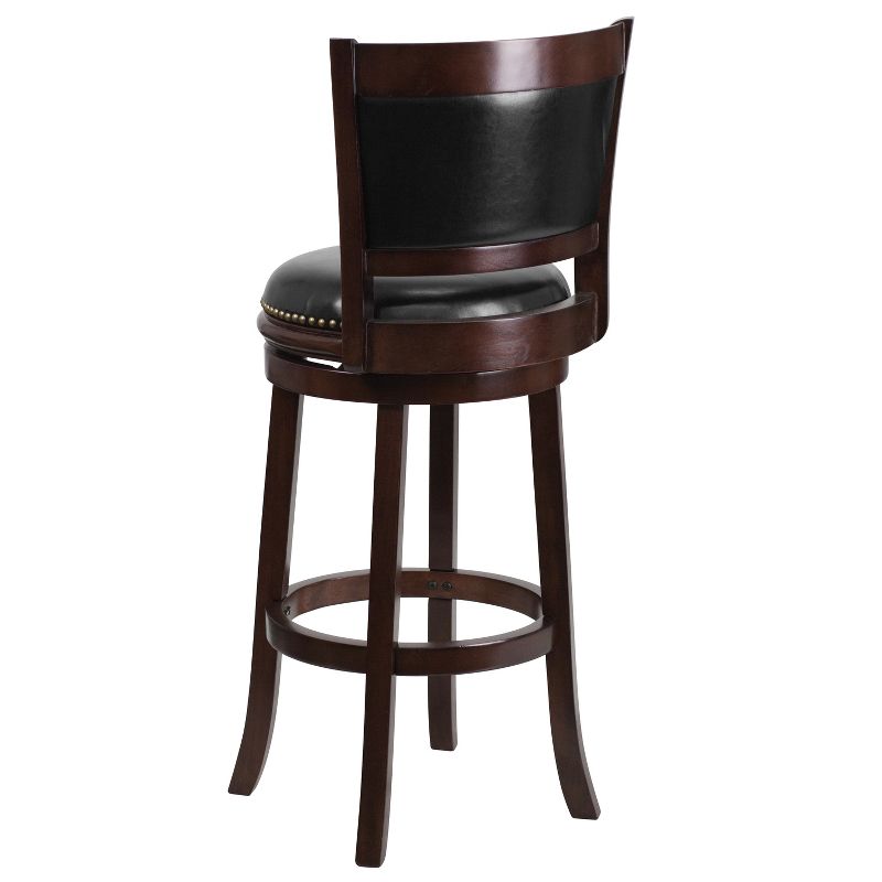 Emma and Oliver 29"H Panel Back Cappuccino Wood Swivel Seat Barstool