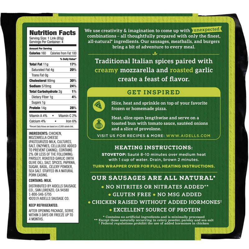 Aidells Italian Style with Mozzarella Cheese Smoked Chicken Sausage - 12oz/4pk