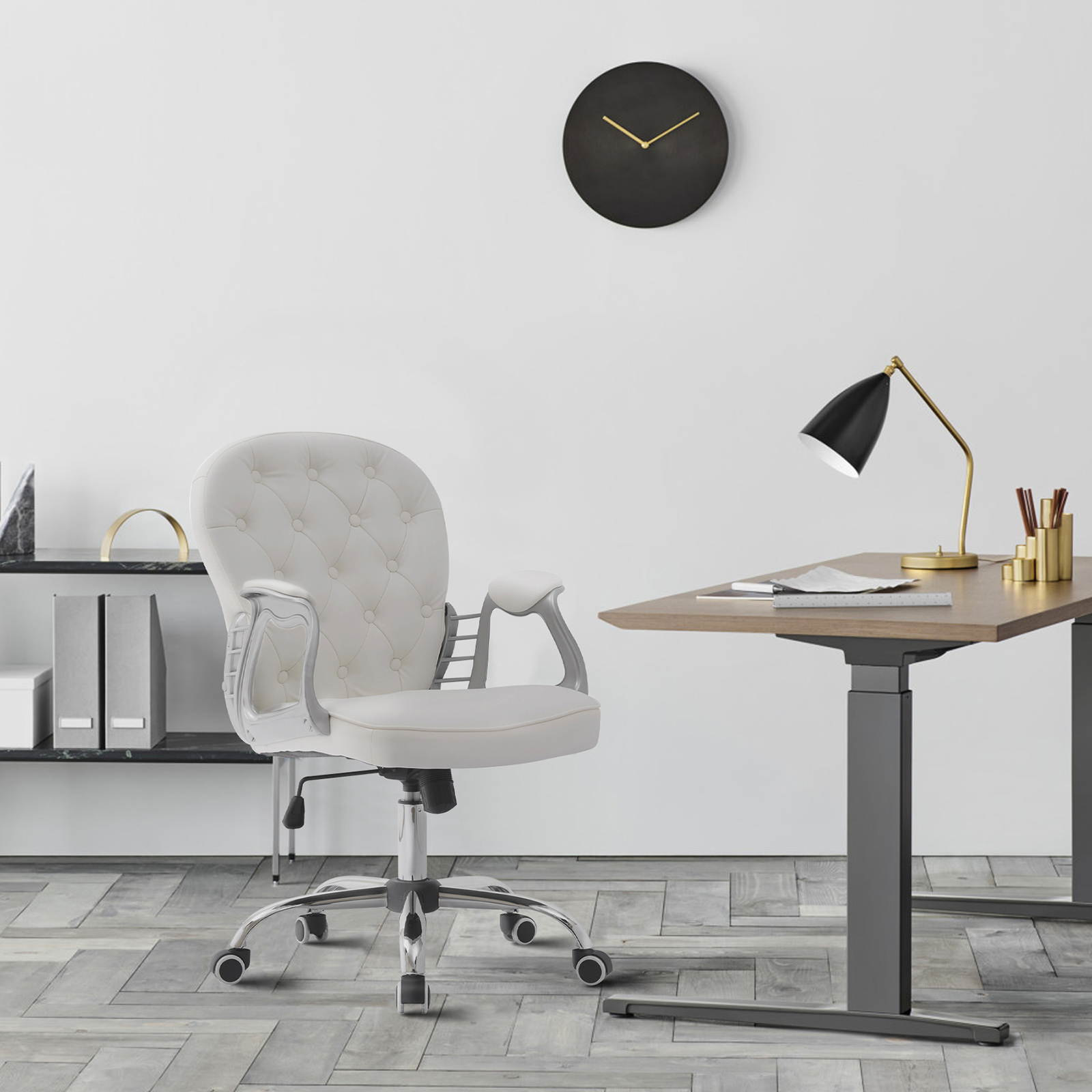 YOUTHUP Office Chair Computer High Back Adjustable Ergonomic Desk Chair Executive PU Leather Swivel Task Chair with Armrests Lumbar Support,White