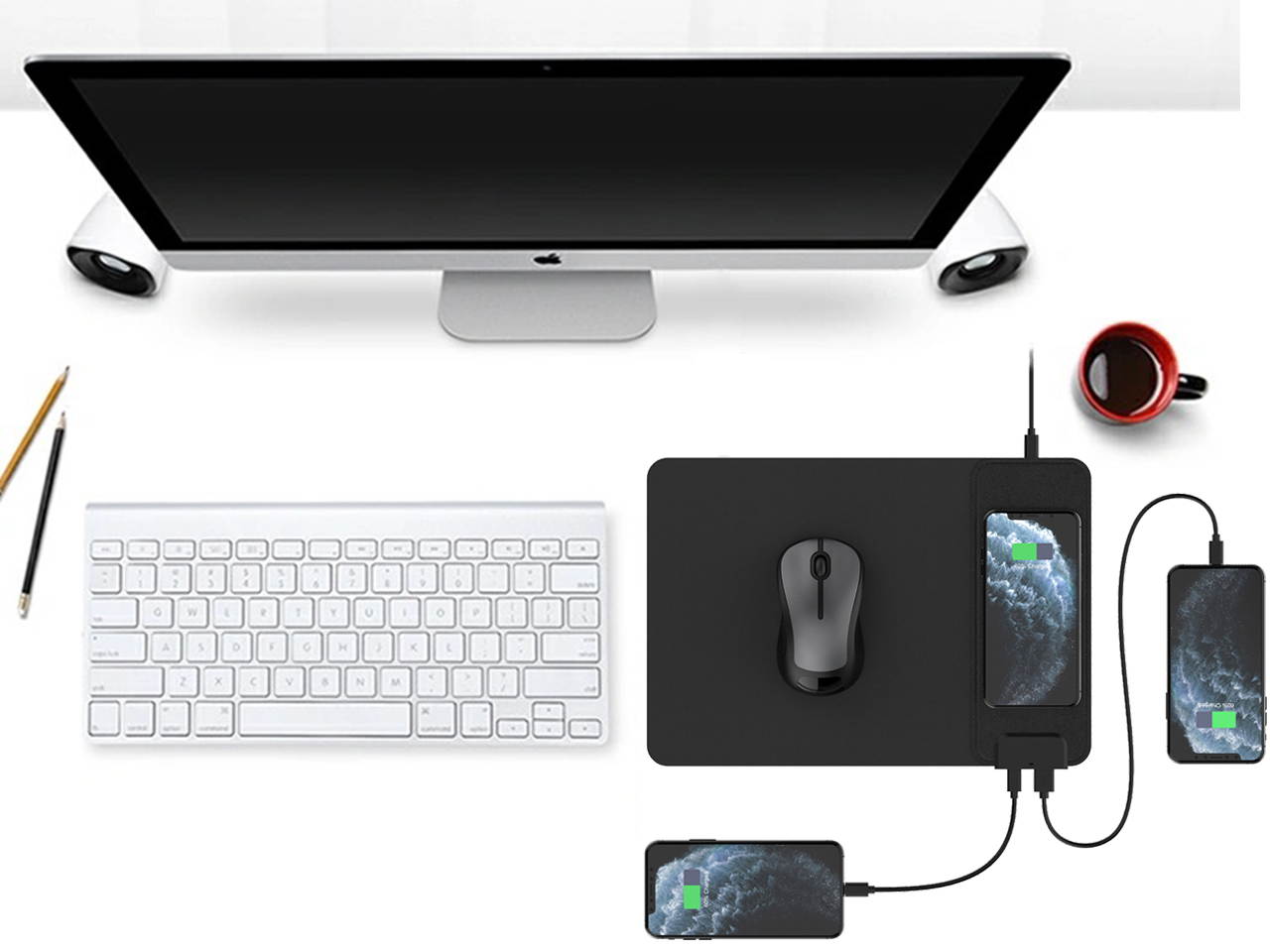 QI Mouse Pad, Leather Gaming Smart Wireless Charging Mouse Pad 15W Fast Charging 3 in 1, Optical Enhancement Smooth Computer Mice Mat