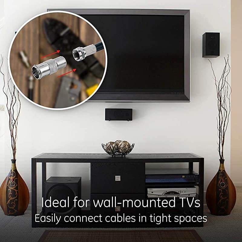 Coaxial Cable Push-On Connector Adapter, 10-Pack, for RG59 RG6 F-Type Coax Cables, Converts Screw-On Connector to Push-On Compression Plug, Male-to-Female, with Resealable Bag, 51205