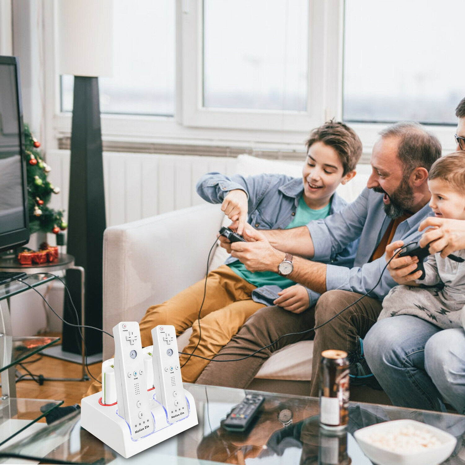 Quad Gamepad Charger Charging Dock w/ 2800mAh Batteries For Nintendo Wii Remote