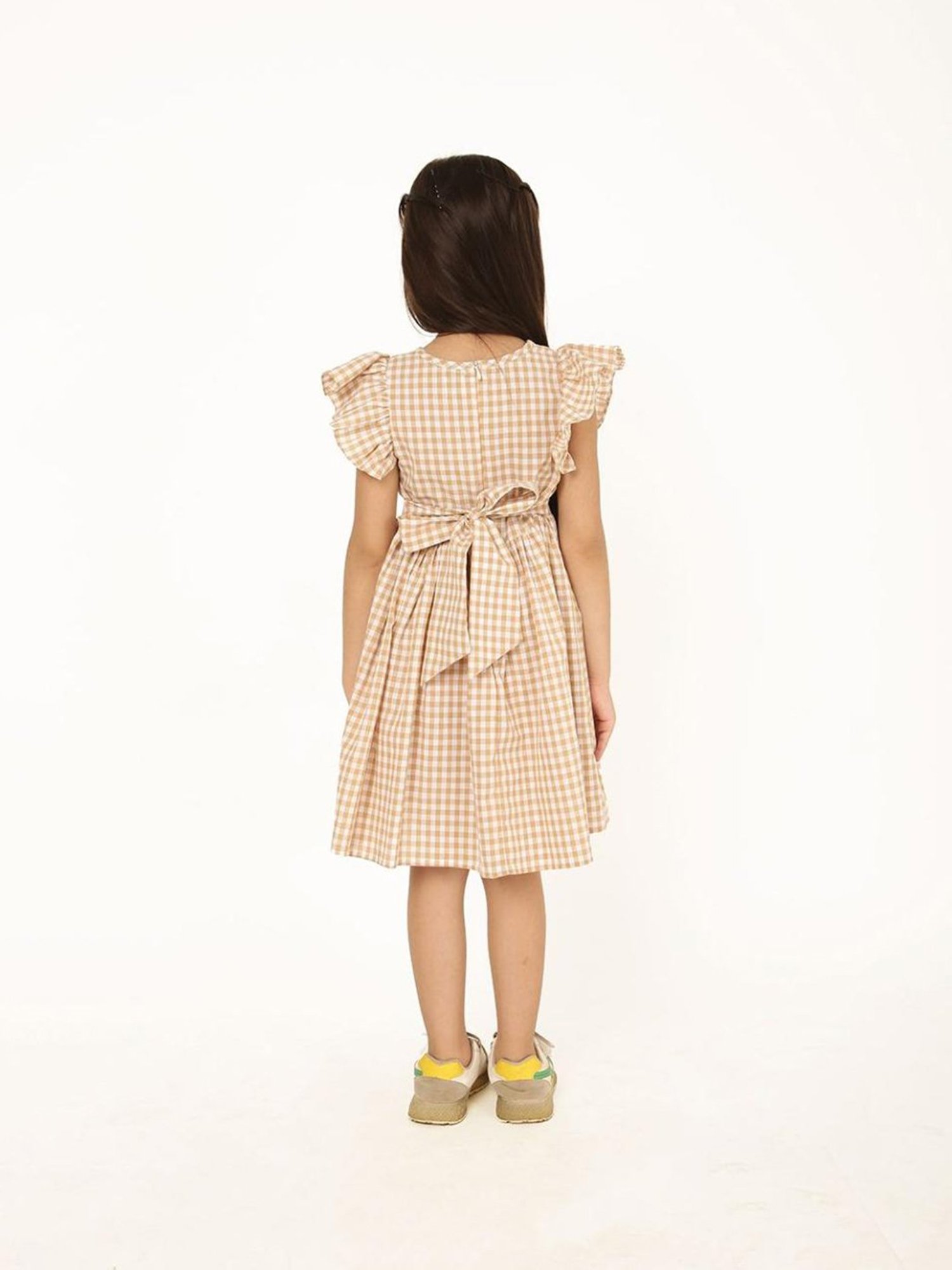 A Little Fable Girls Beige Checks Dress
