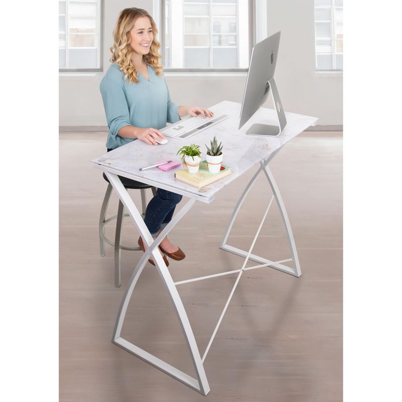 Joy Glass Standing Desk &ndash; 43&rdquo; Modern Multifunctional Stand-Up Table &ndash; Wood Print &ndash; Stand Steady