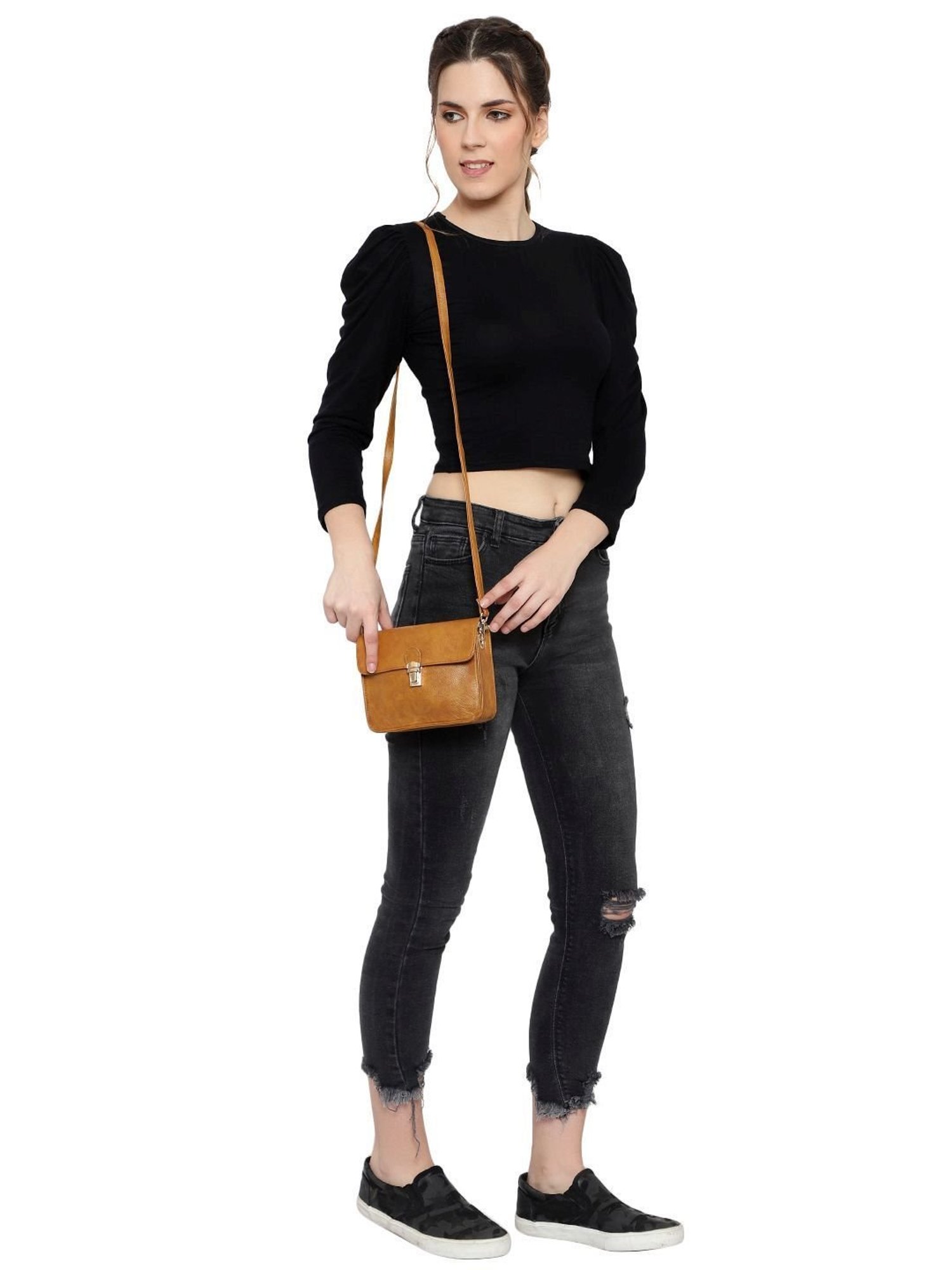 Spice Art Tan Solid Medium Sling Handbag