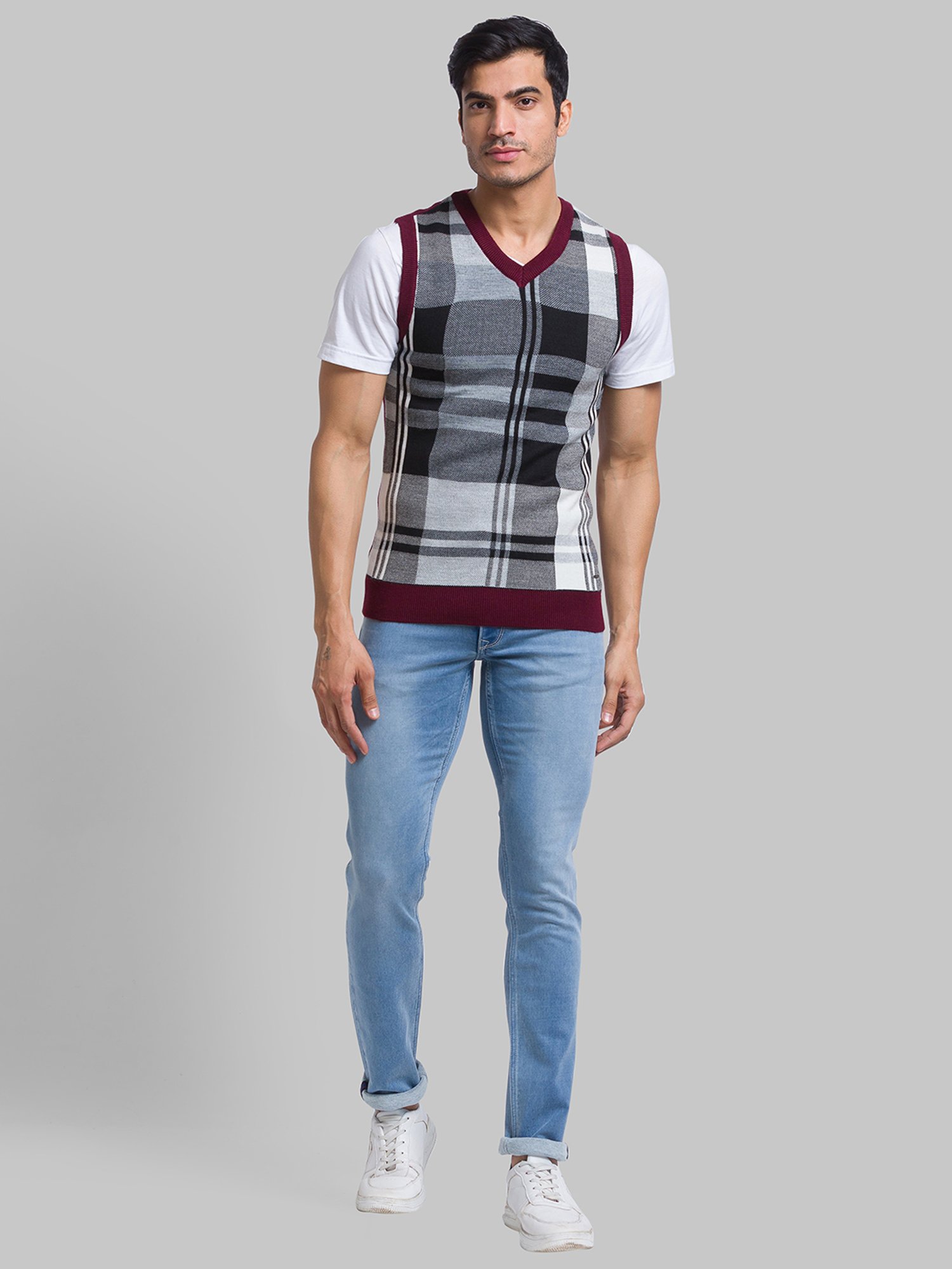 Parx Maroon Regular Fit Checks Sweater