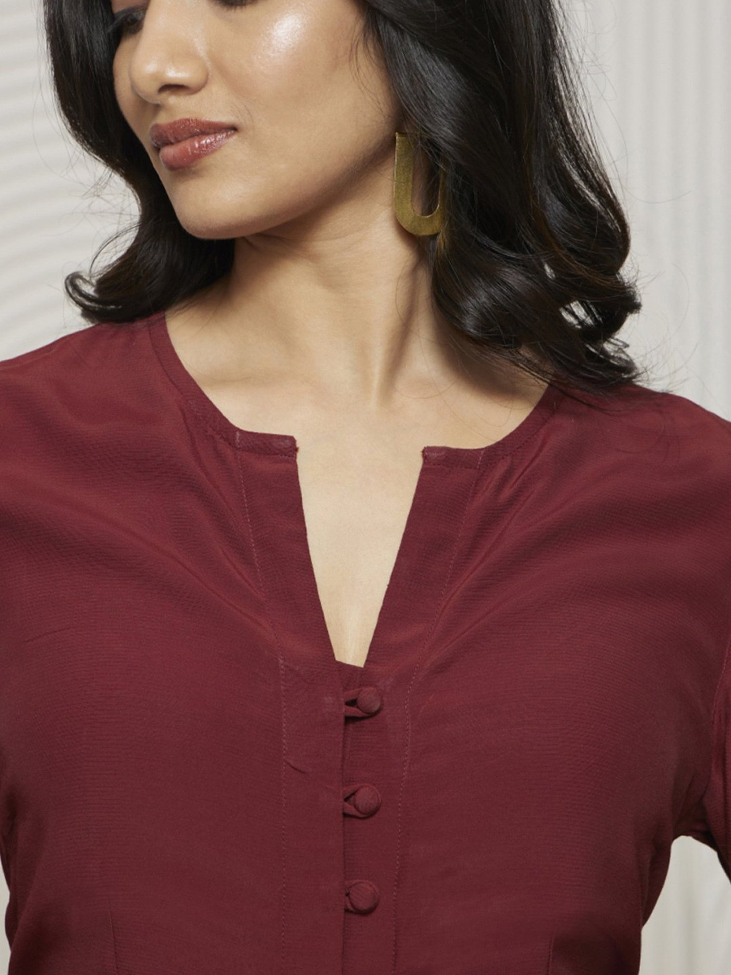 Artagai Tawny Port Elevated Basics Fit and Flare with Front Buttons Dress