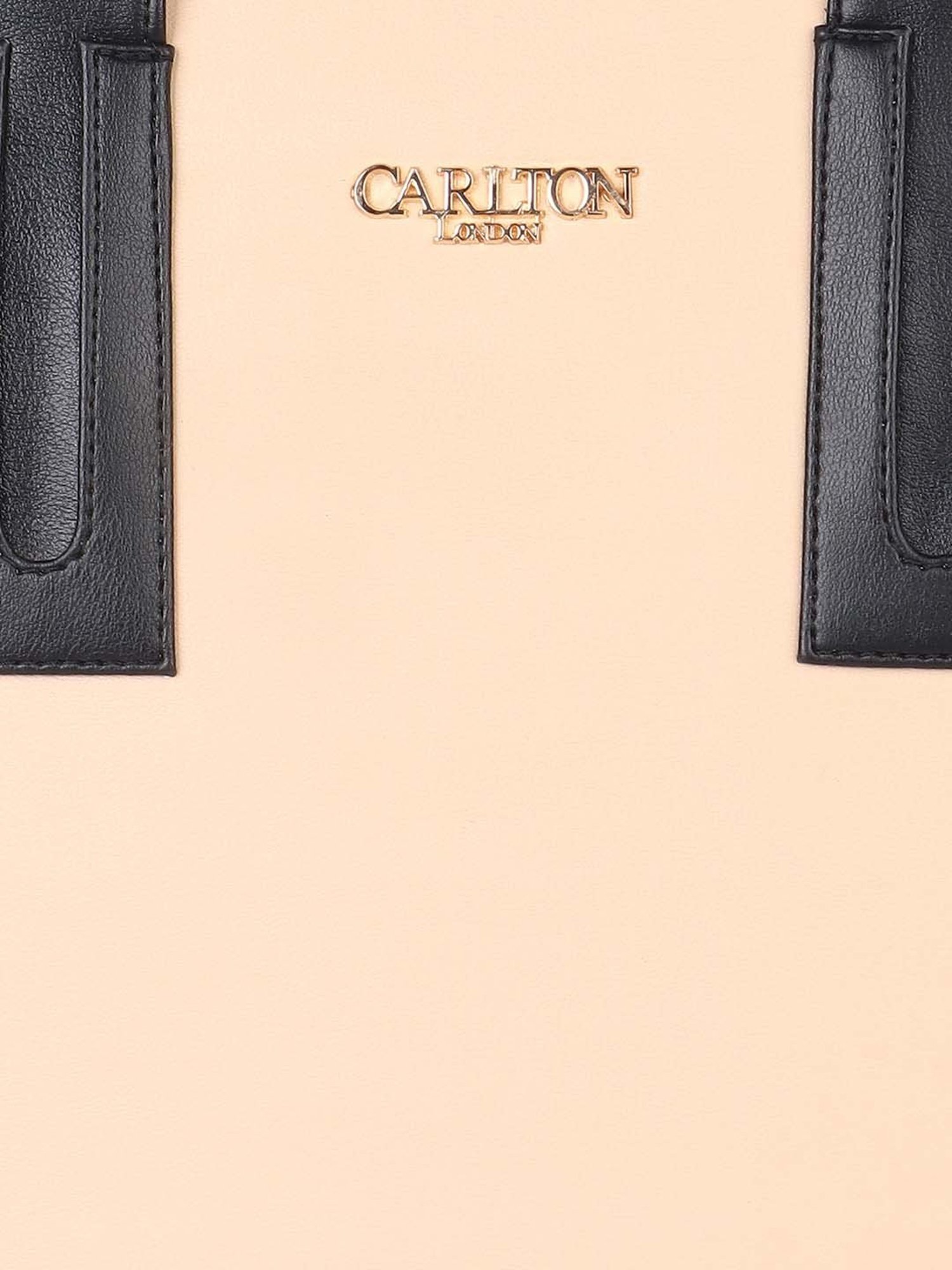 Carlton London Beige & Black Color Block Medium Handbag