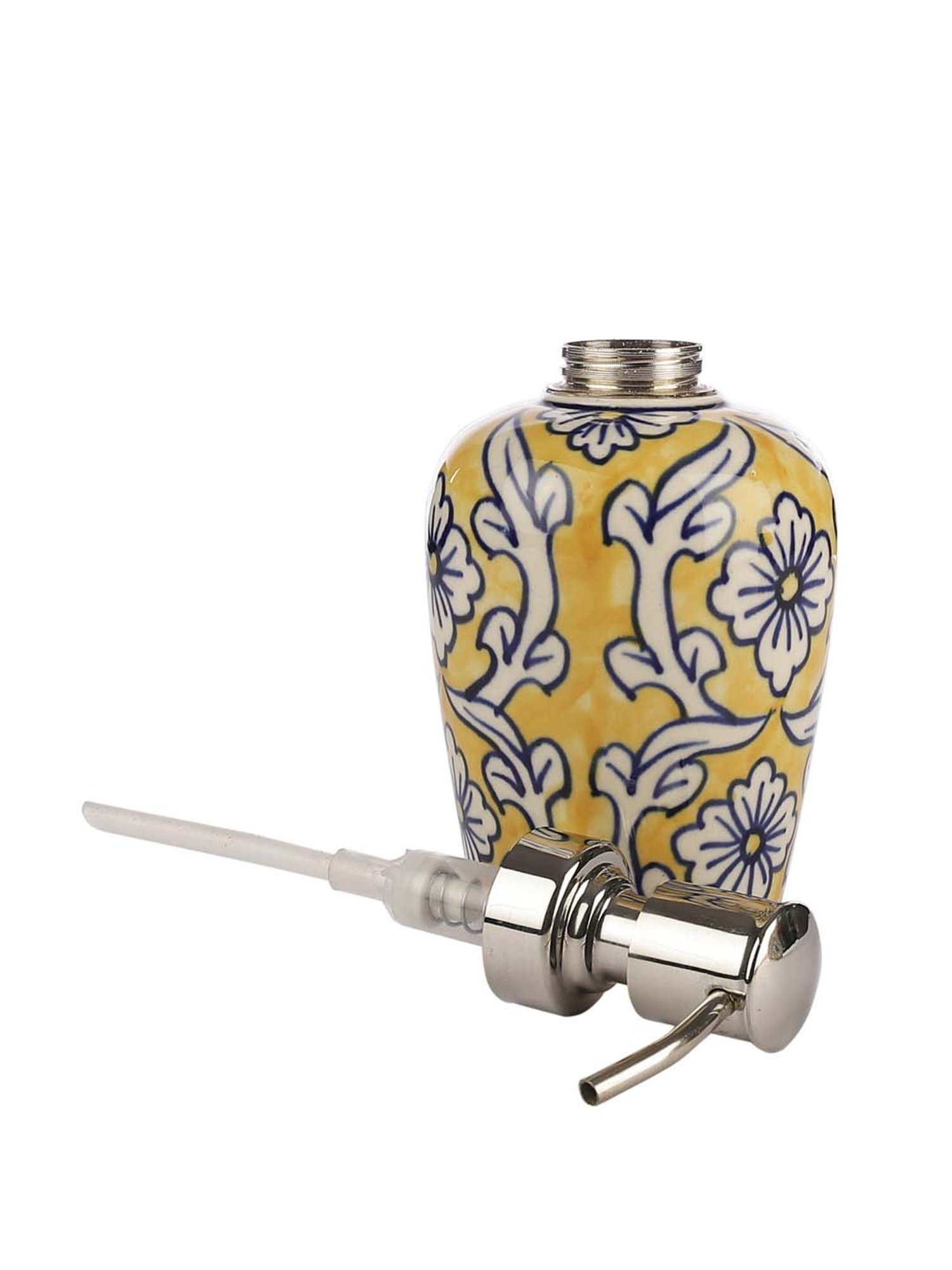 VarEesha Yellow & White Ceramic Aztec Liquid Soap Dispener (0.30L) - Set of 1