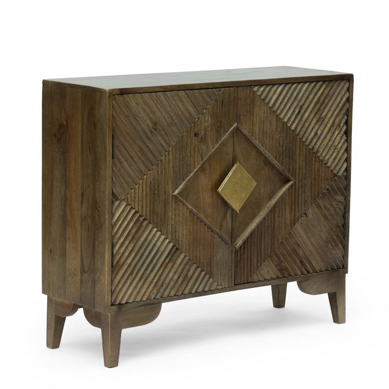 Kolczak Boho Handcrafted Mango Wood 2 Door Cabinet Light Gray - Christopher Knight Home