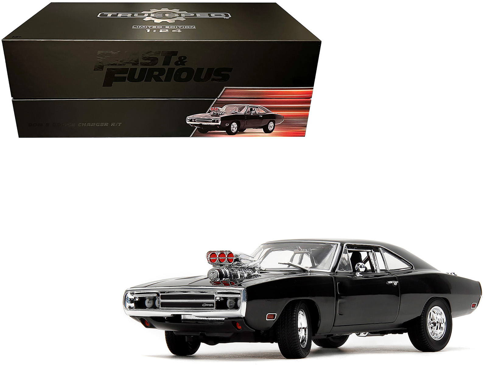 Dodge Charger R/T Black with Dom Diecast Figure "Fast & Furious" (2009) Movie "Hollywood Rides" Series 1/24 Diecast Model Car by Jada