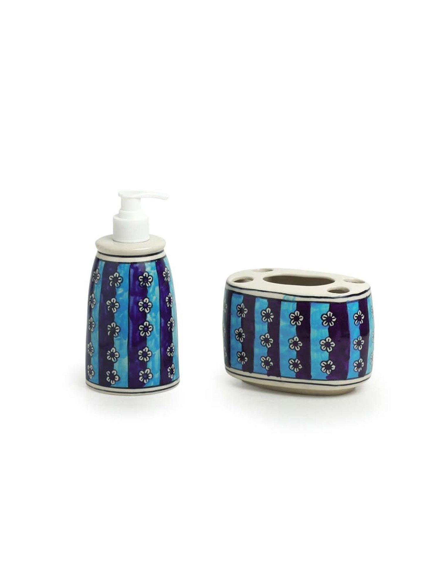 ExclusiveLane Gajra - Iridescent Garlands Blue & Off-White Ceramic Bath Accessory Sets