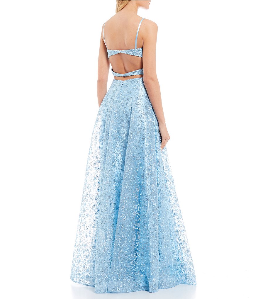 Coya Collection Spaghetti Strap V-Neck Embroidered Beaded-Waist Long Dress