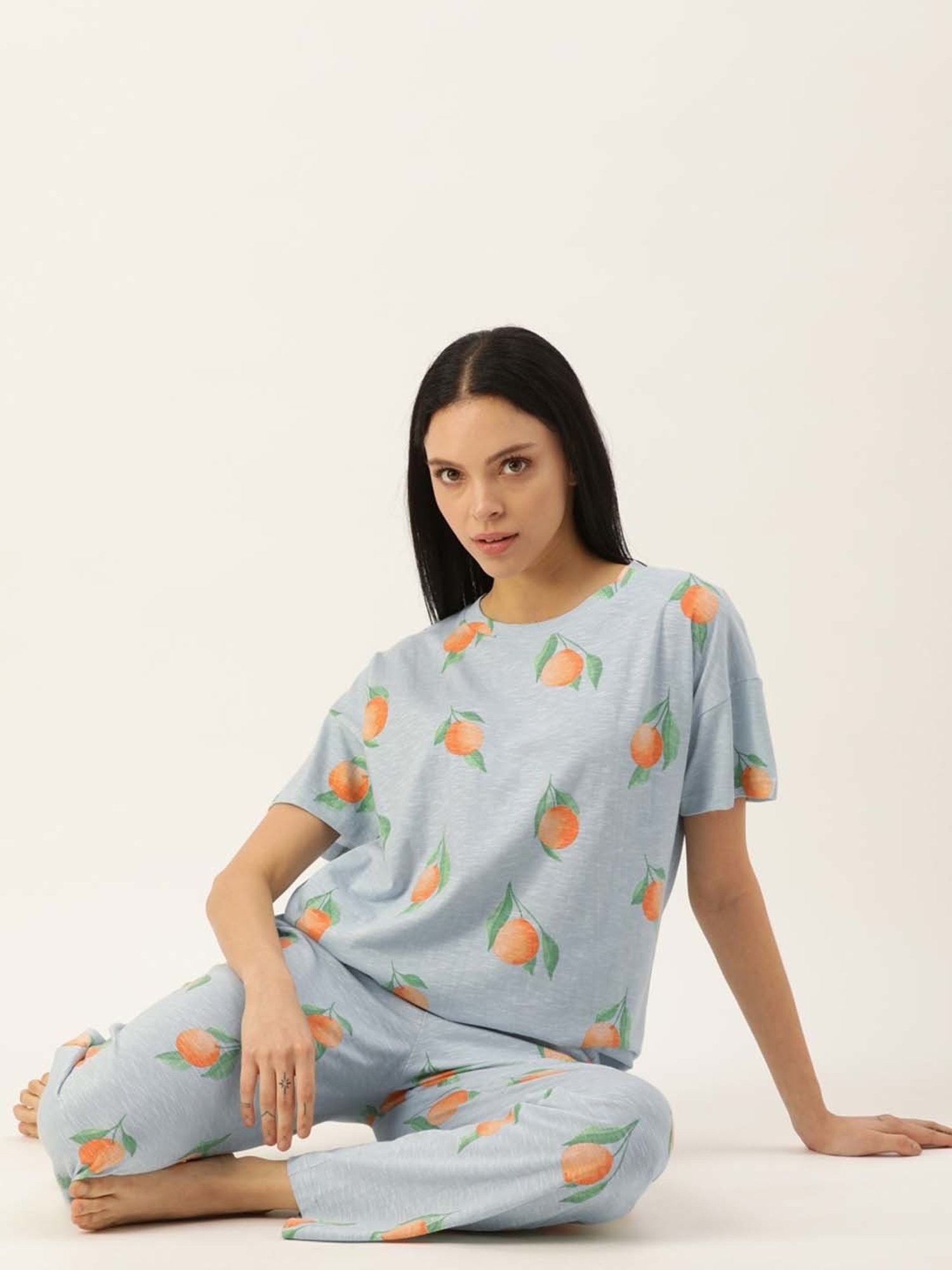 Clt.s Blue Cotton Printed T-Shirt Pyjama Set