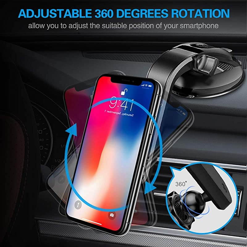 Suction Cup Phone Holder for Socket Users,  Dashboard Car Phone Mount for Collapsible Grip with Adjustable 360&deg;Rotation, Includes 3M Sticky Adhesive Replacement for Expanding Stand - Black