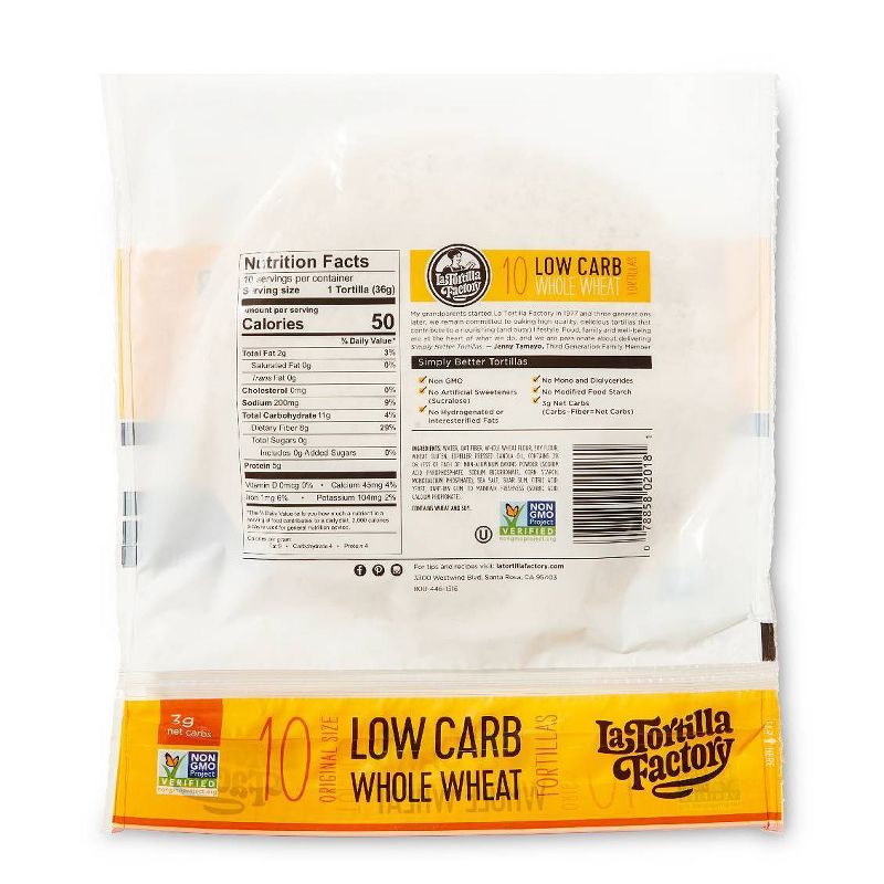 La Tortillas Factory High Fiber Low Carb Whole Wheat Tortillas - 10ct/13oz