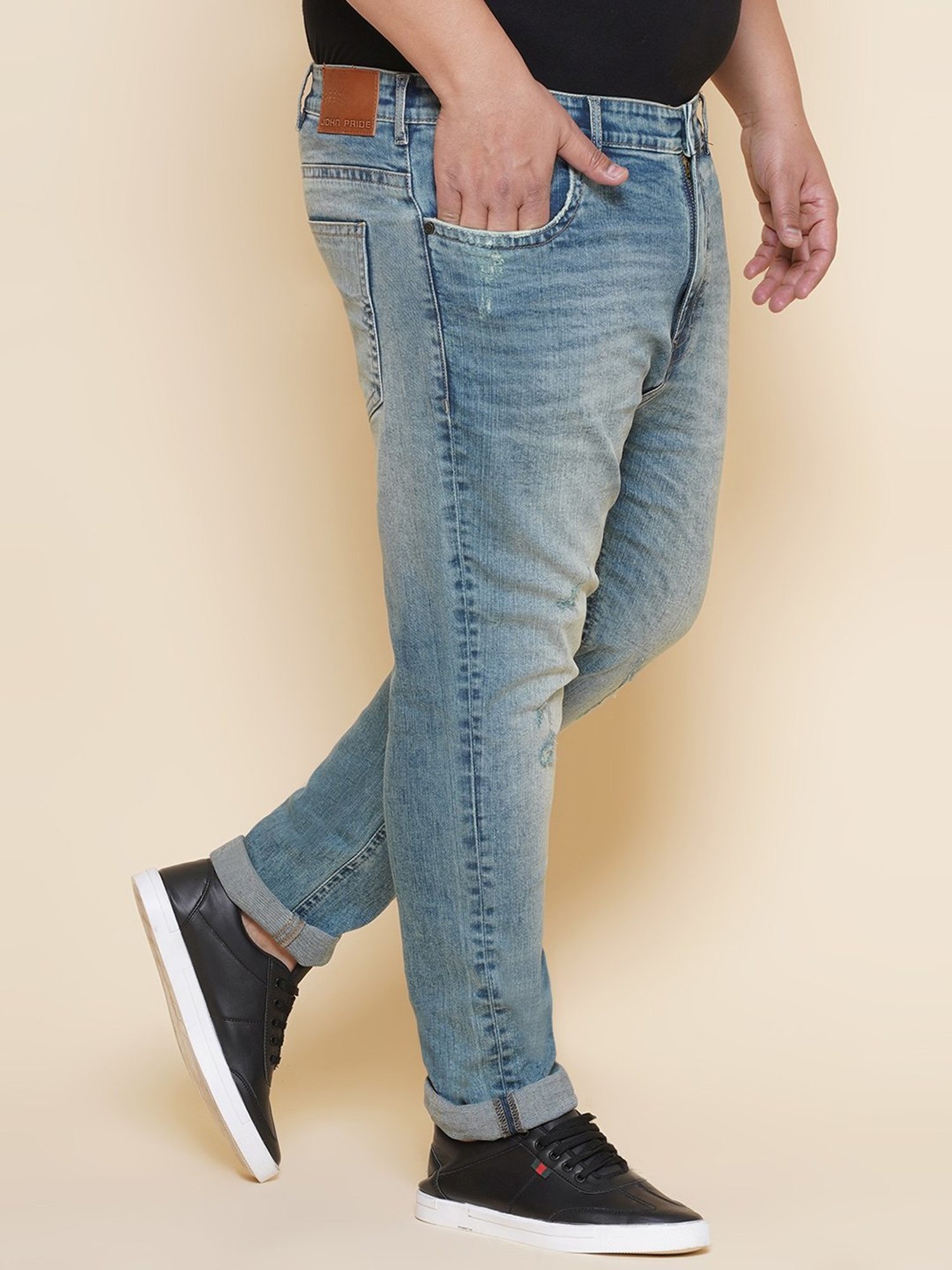 John Pride Blue Regular Fit Distressed Jeans