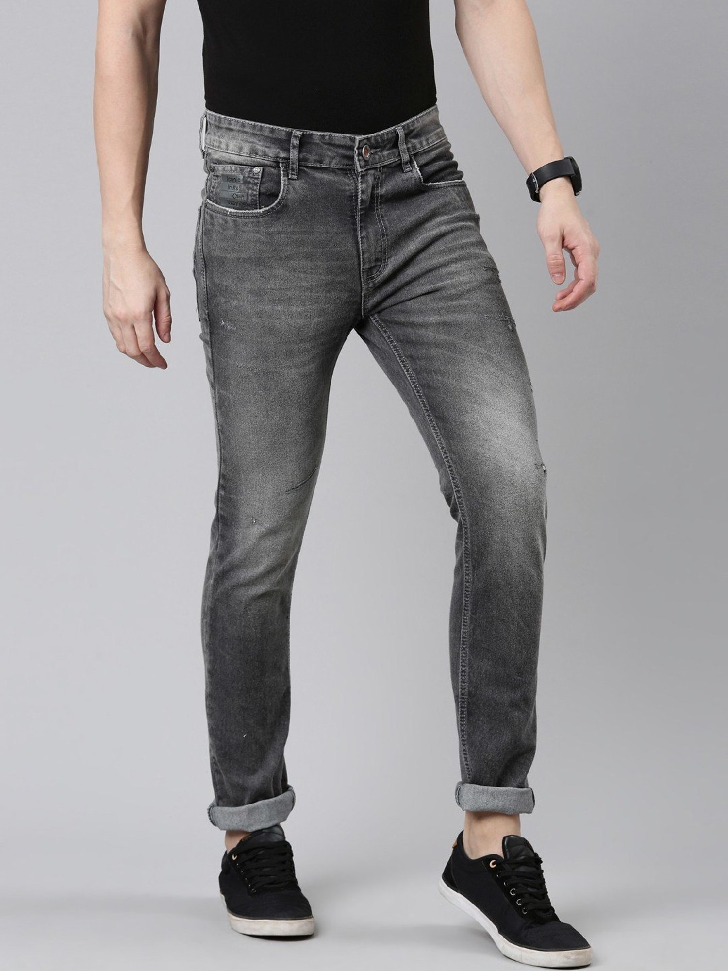 CINOCCI Cool Grey Cotton Slim Fit Jeans