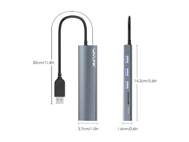Wavlink 4-Port USB3.0 Hub, USB 3.0 Portable Aluminum Hub, USB Extension Multi-function Hot Swapping, plug and play, Built-in surge protectors, for Mac, MacBook, MacBook Pro/Air/Mini, or any PC - Blue