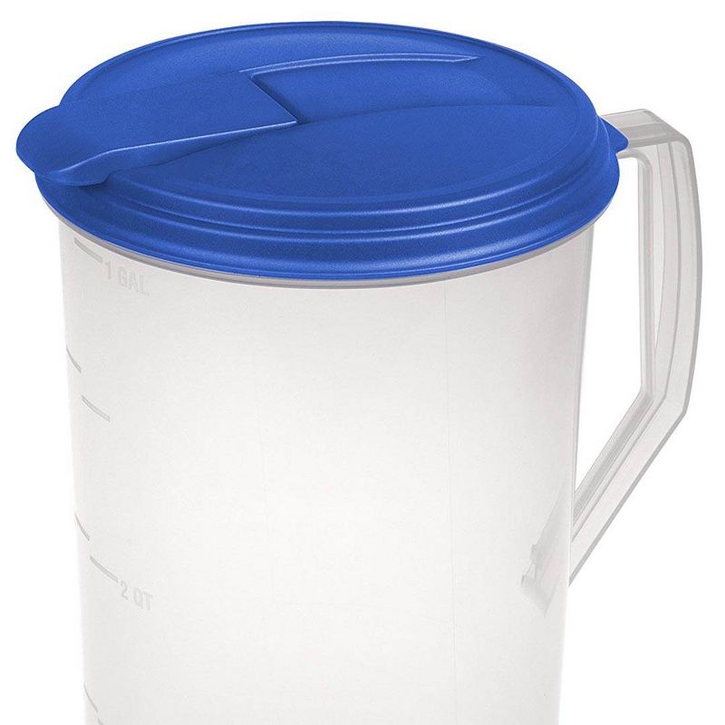 Sterilite 1 Gallon Round Pitcher, Clear with Blue Lid & Hinged Spout (6 Pack)