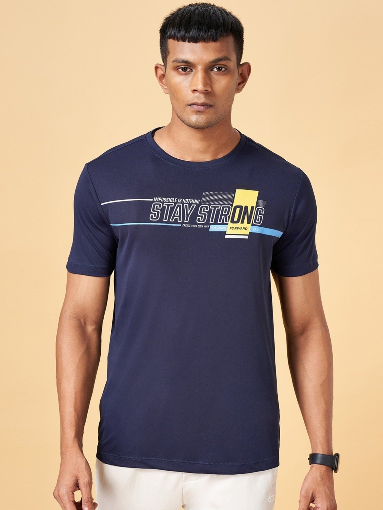 Ajile by Pantaloons Navy Blue Slim Fit Printed T-Shirt