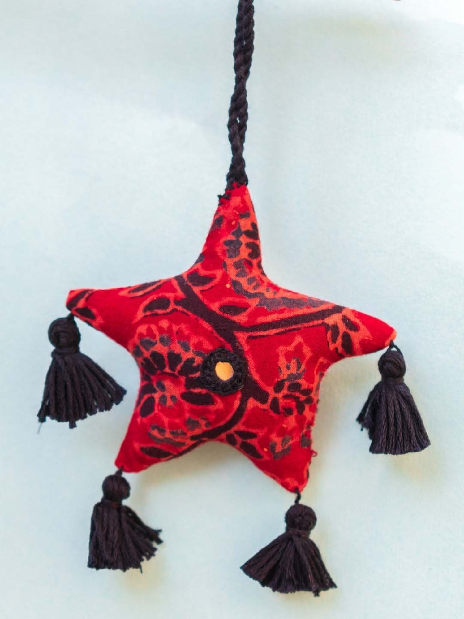 Okhai Maroon & Black Cotton Secret Santa Hand Embroidered Star - Set of 1