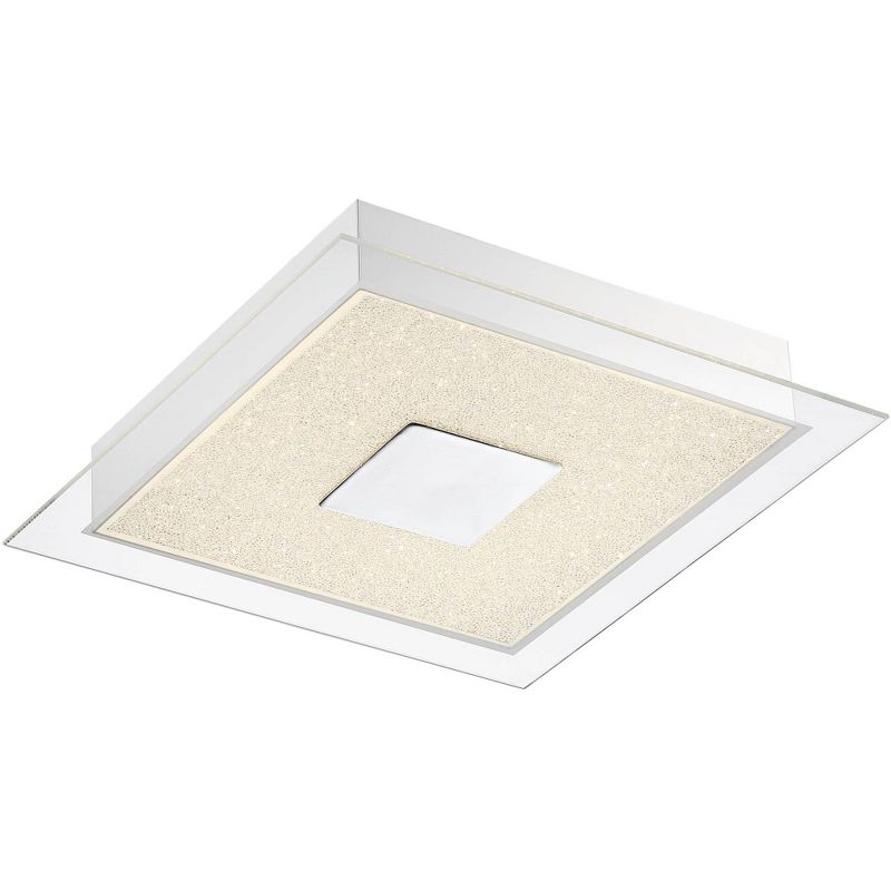 Possini Euro Design Modern Ceiling Light Flush Mount Fixture LED Chrome 13 3/4" Wide Crystal Sand for Bedroom Kitchen Living Room