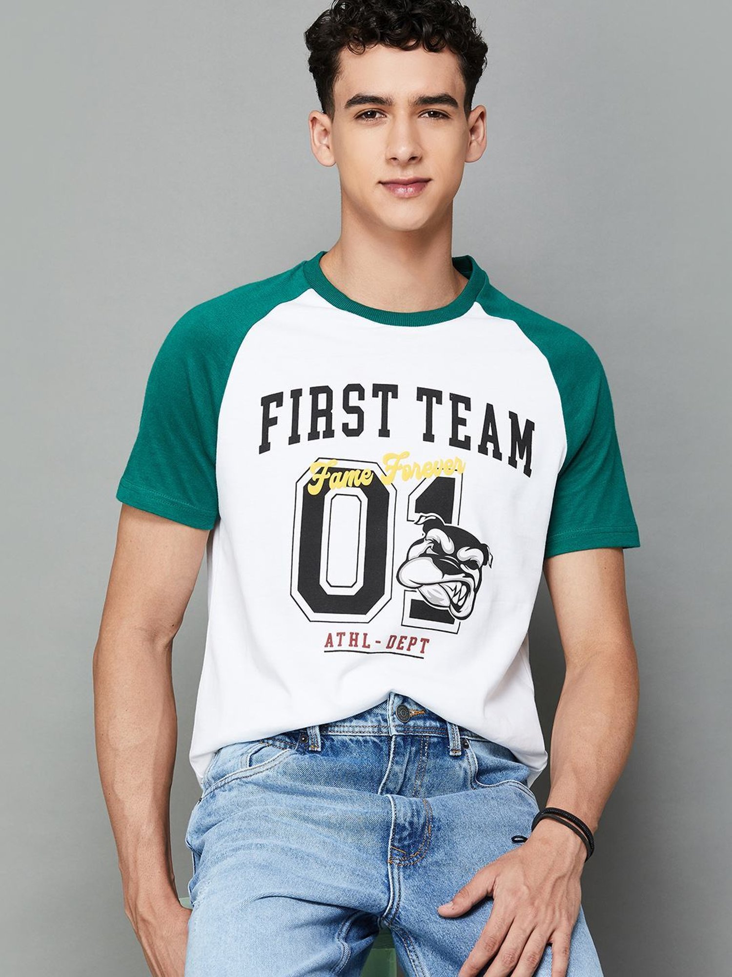 Fame Forever by Lifestyle Green Cotton Regular Fit Printed T-Shirt