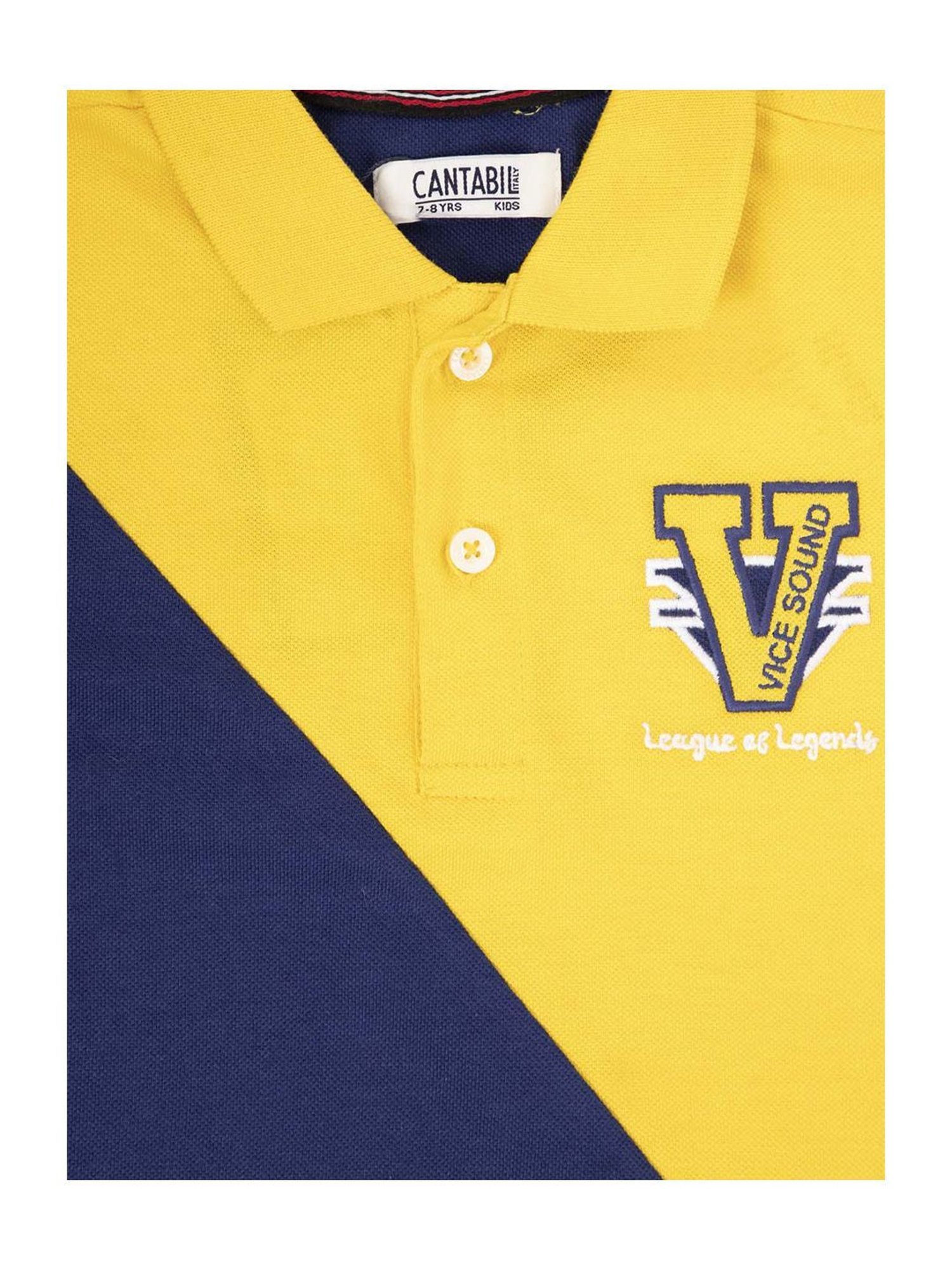 Cantabil Kids Yellow & Blue Cotton Color Block Polo T-Shirt