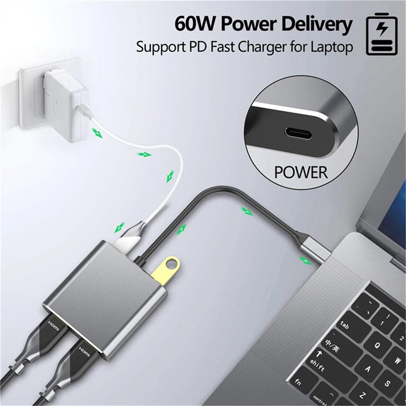 USB Type C Hub To Dual 4K HD H DMI USB 3.0 PD Charge Port USB-C Docking Station Adapter Support Dual-Screen Display For Ma CBook