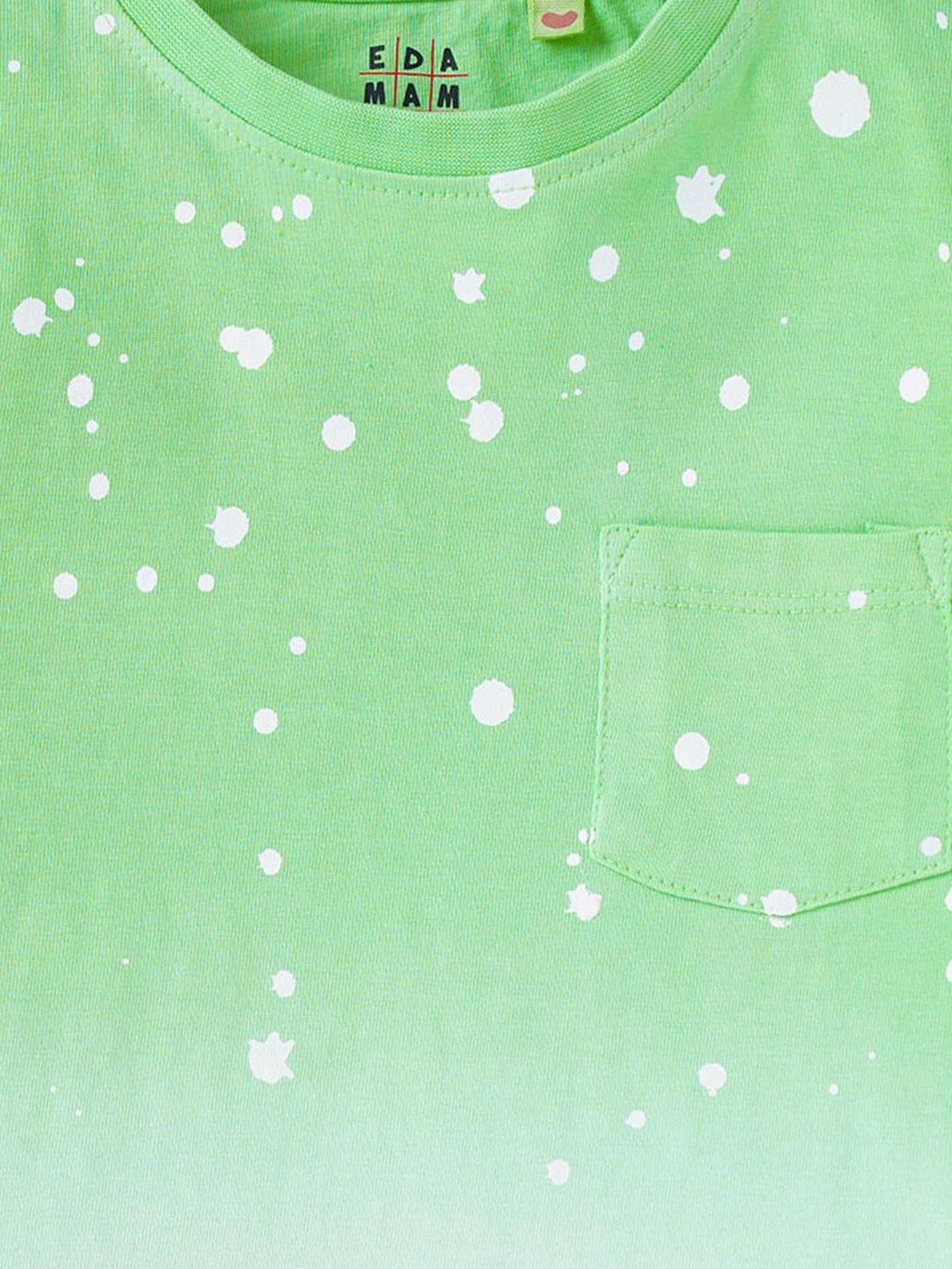 Ed-a-Mamma Kids Green & White Cotton Printed T-Shirt