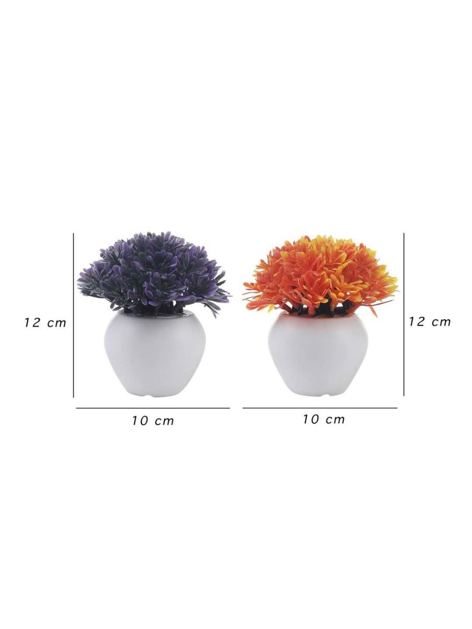 Foliyaj Purple & Orange Plastic Artificial Mini Bush With Leaves - Set of 2